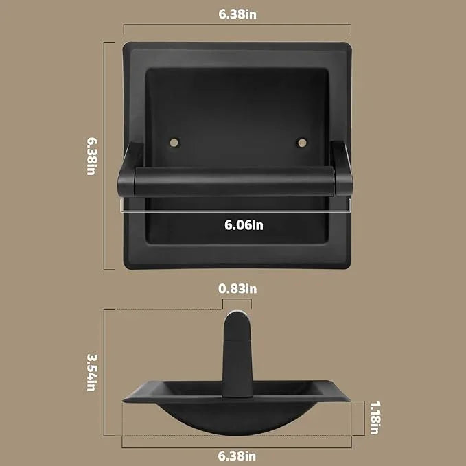 Recessed Toilet Paper Holder for Large Rolls, Pivoting Stainless Steel in Wall Toilet Paper Holder, Wall Mounted Bathroom Tissue Roll Dispenser with Modern Matte Black Finish - ModernBath