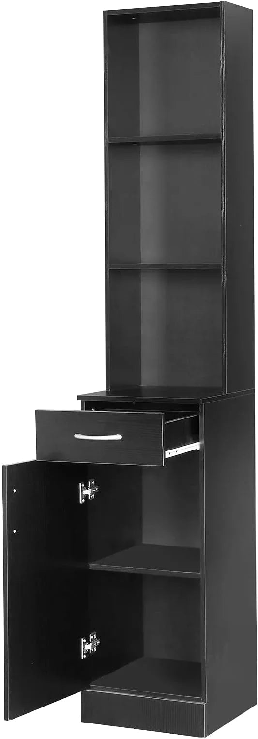 BNSPLY Tall Bathroom Cabinet, Narrow Slim Linen Cabinet with 3 Tier Open Shelves and Drawer, Free Standing Linen Tower for Bathroom, Living Room, Kitchen (White 13.4" W x 13" D x 70" H) - ModernBath