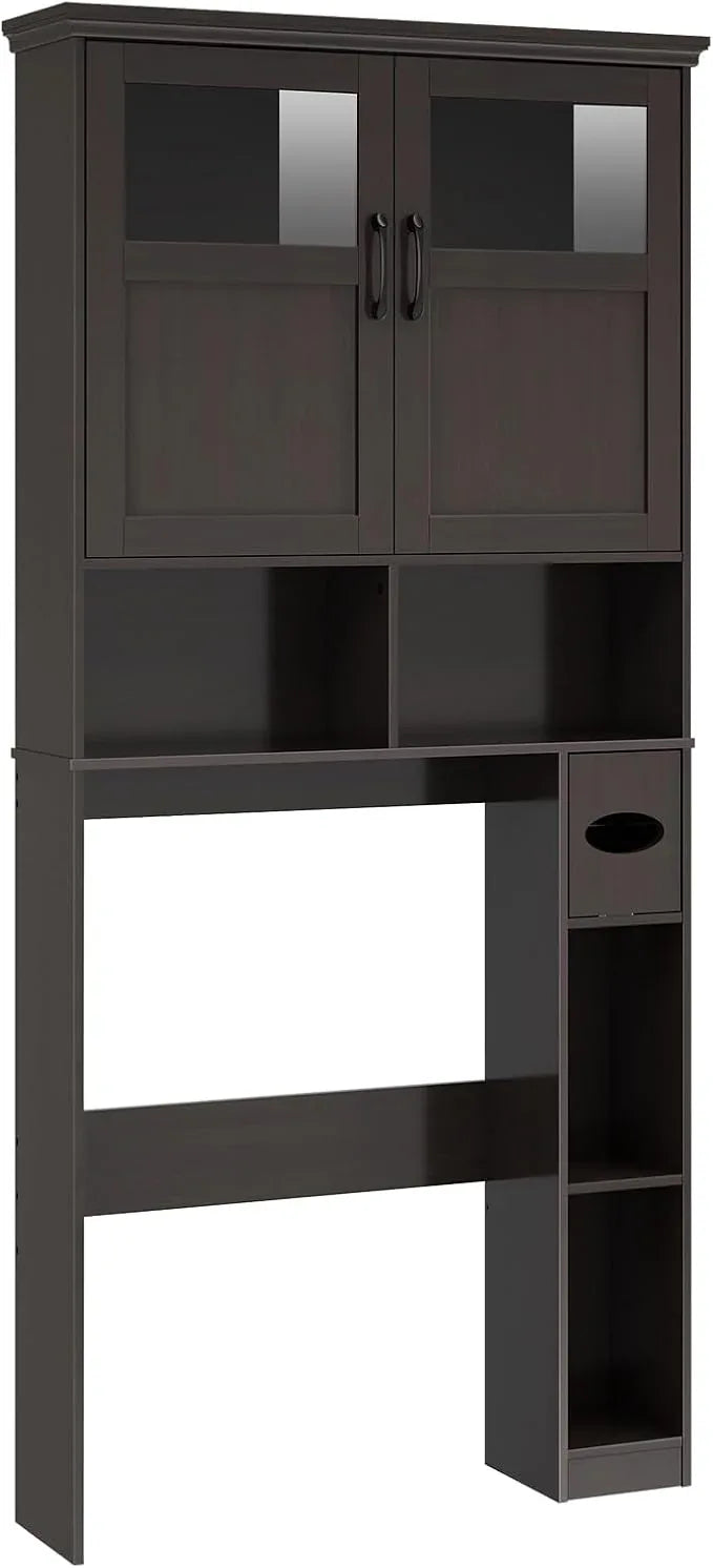 Over The Toilet Storage Cabinet, Storage Cabinet Over Toilet with Double Doors & Toilet Paper Holder Stand, Freestanding Toilet Shelf Space Saver with Anti-Tip Design & Adjustable Shelf, Espresso - ModernBath