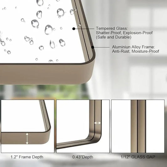 miroro Bronze 55x30 Inch Metal Framed Mirror for Wall, Large Rounded Rectangle Mirror, Anti-Rust, Tempered Glass, Hangs Horizontally or Vertically - ModernBath