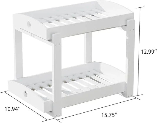 2 Pack Under Sink Organizer, Bamboo Wooden 2-Tier Pull-Out Storage with Sliding Drawers for Kitchen and Bathroom Cabinets, Easy Installation (White) - ModernBath