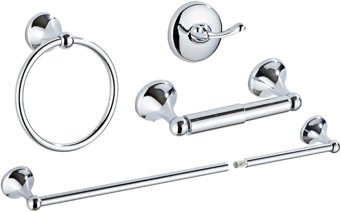 4 Piece Bathroom Accessory Set(Adjustable Towel Bar, Towel Ring, Toilet Paper Holder,Towel Hook), Wall Mounted Bathroom Hardware Accessories Set,Chrome - ModernBath