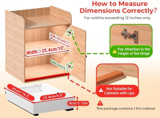 Pull Out Drawers for Cabinets, 1 Pack Slide Out Drawer Expandable Width (10"-16") and Depth (17"-25") with 3 Slide Rails, Fixed with Adhesive Film or Nail for Cabinets in Kitchen, Pantry or Bathroom