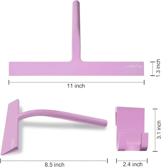 Shower Squeegee with Silicone Hook, 11" Inch Width All Purpose Squeegee Wiper for Shower Glass Doors Bathroom Mirror Tiles Car Window Cleaner Tool - Pink - ModernBath