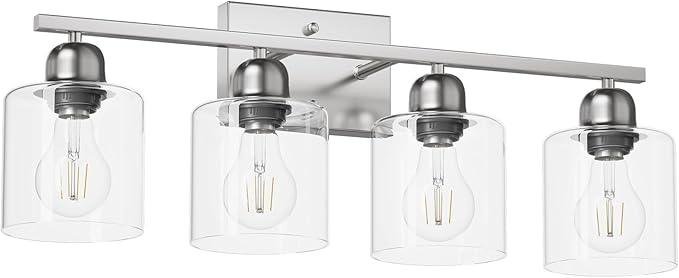 FAISHILAN Modern Brushed Nickel 4 Light Bathroom Light Fixtures, 24 inch Vanity Lights for Bathroom with Clear Glass, Vanity Lights for Mirror Kitchen Living Room Hallway Cabinet Porch - ModernBath