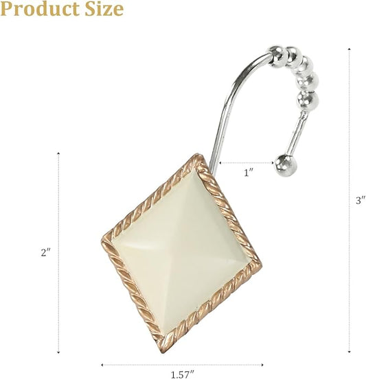 Decorative Beige Shower Hooks, 12-Pack with 5 Smooth-Glide Roller Balls, Rust-Resistant for Bathroom Bedroom Living Room Decor