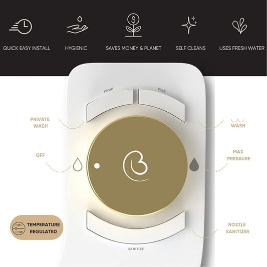 Boss Bidet Revolution Plus (Warm Water). Bidet Attachment for toilet. Luxury design, Bidet sprayer for toilet, non electric, dual nozzle, feminine wash, self cleaning. Jerusalem Gold.