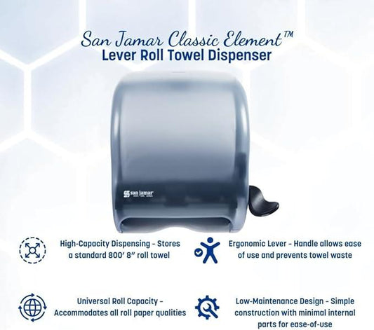 San Jamar Classic Element Paper Towel Dispenser Fits All Core Sizes with Lever for Bathroom, Kitchens, and Restaurants, Plastic, 8.5 x 12.5 x 12.75 Inches, Arctic Blue - ModernBath