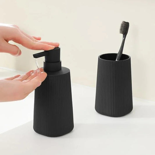 YAUKPH Bathroom Accessories 2 Piece Soap Dispenser and Toothbrush Holder Set Striped Black - ModernBath