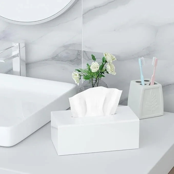 HIIMIEI Tissue Box Cover, Acrylic Tissue Holder Napkin Dispenser for Home Office Restaurant Desk Decor, White Rectangular 9.8x5.1x4.5'' - ModernBath