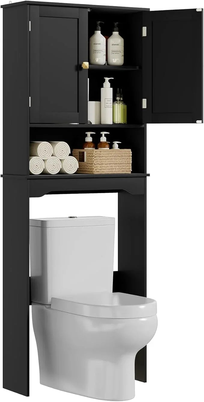 RRX Bathroom Over The Toilet Storage Cabinet, Above Toilet Cabinets Organizer, 24.8" L x 9.1 "W x 65.7 "H Free Standing Toilet Rack with Adjustable Shelf and Open Storage(Black) - ModernBath