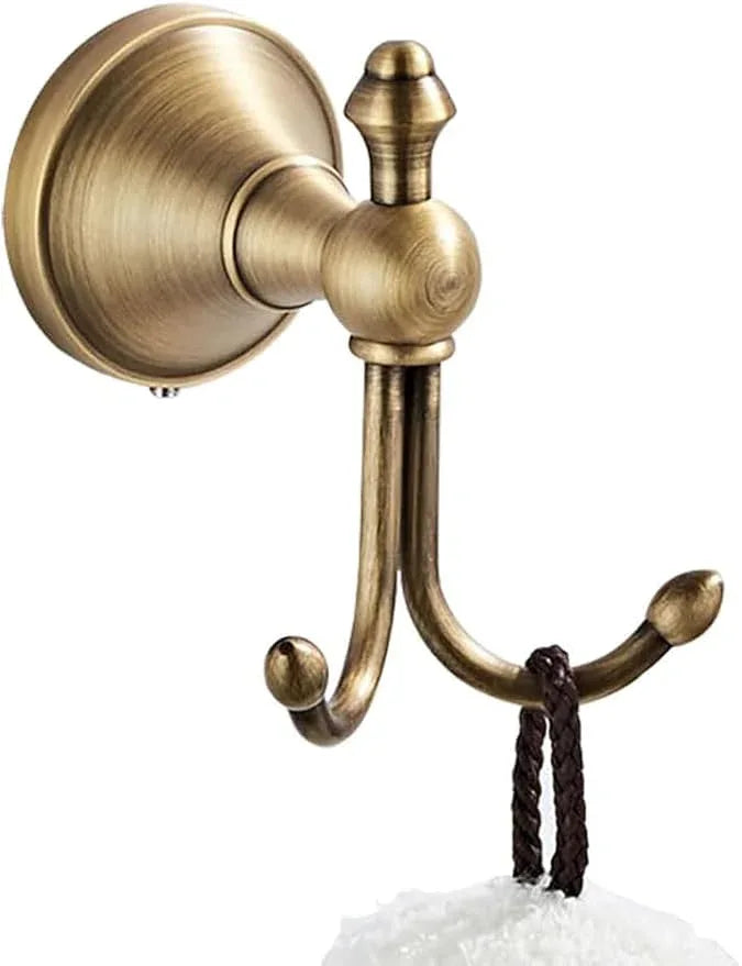 Antique Brass Towel Hook, Brass Bathroom Robe Hook, Rustic Double Towel Hooks Bath Farmhouse Coat Clothes Hook Wall Mounted for Bathroom Kitchen Washroom - ModernBath