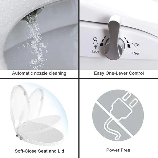 Toilet Seat Bidet Seat with Self Cleaning Dual Nozzles Non electric Separated Rear & Feminine Cleaning Natural Water Spray, soft close toilet seat,Easy DIY Installation - ModernBath
