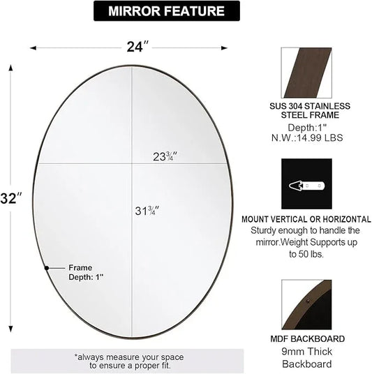 ANDY STAR Bronze Bathroom Mirror, 24x32 Inch Brushed Bronze Oval Mirror for Wall, Modern Bronze Mirror for Bathroom with Stainless Steel Metal Frame, Wall Mount Horizontal or Vertica - ModernBath
