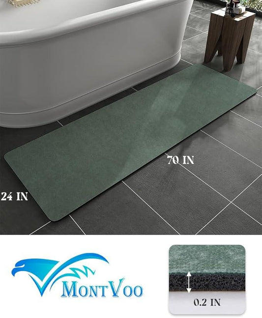 MontVoo -Bath Mat Rug-Rubber Backing Non Slip Quick Dry Absorbent Thin Bathroom Rugs Fit Under Door-Faux Suede Surface Bathroom Floor Mats-Shower Rug for in Front of Bathtub Shower Green 24"X70" - ModernBath