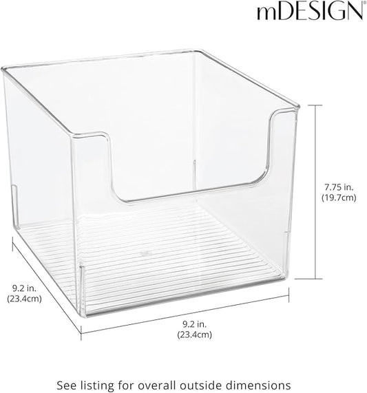 mDesign Modern Plastic Open Front Dip Storage Organizer Bin Basket for Household Organization - Shelves, Cubby, Cabinet, and Closet Organizing Decor - Ligne Collection - 8 Pack - Clear