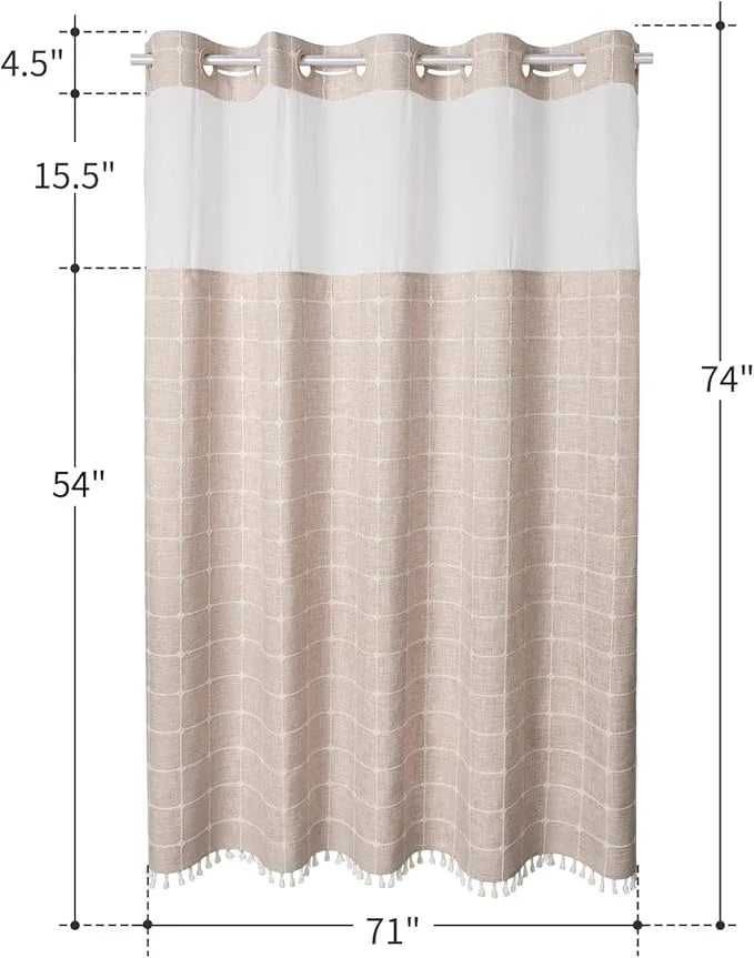 River Dream Farmhouse Pink Shower Curtain with Snap-in Liner, No Hooks Shower Curtain Set, with Tassels for Bathroom Decor,Shower Curtain and Liner with Sheer Window 71x74 Inch - ModernBath