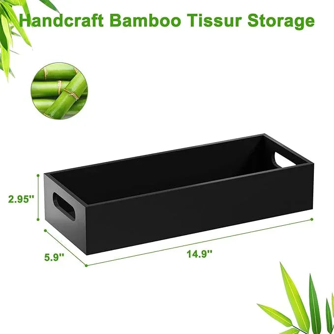 VITVITI Bamboo Toilet Paper Holder Storage, Bamboo Tray for Bathroom with Handle, Toilet Tissue Holder Organizer Basket Container for Toilet Tank/Kitchen Counter, Natural, Black - ModernBath