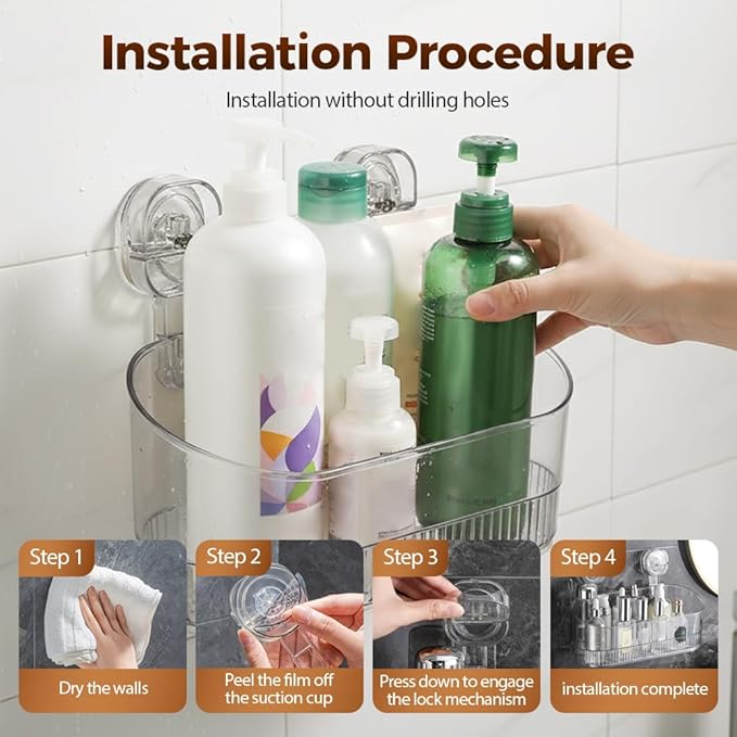 No-Drill Bathroom Suction Storage Box, 2026 New Corrugated Suction Cup Storage Holder,Powerful Suction Storage Box,Removable Hanging Storage Basket,Ripple Acrylic Wall Shelf (2PCS Gray)