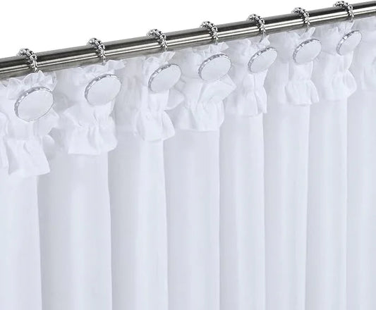 BESTRIPES Shower Curtain Hooks Rings, Decorative Rust Proof Stainless Steel Glide Rollers Shower Hooks Rings for Bathroom Shower Rods Curtains, Set of 12, White - ModernBath