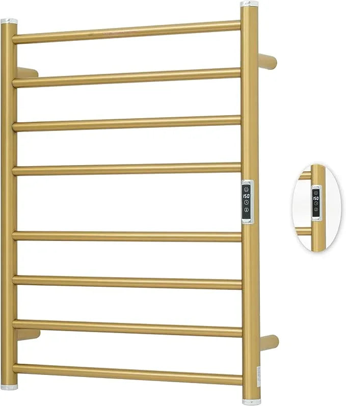 Electric Towel Warmer Rack,Heating Towel Warmer,Timer & Temperature Control,Wall-Mounted Plug-in for Bathroom,Gold,Stainless Steel,8-Bar(27.56x20.87x4.41in) - ModernBath