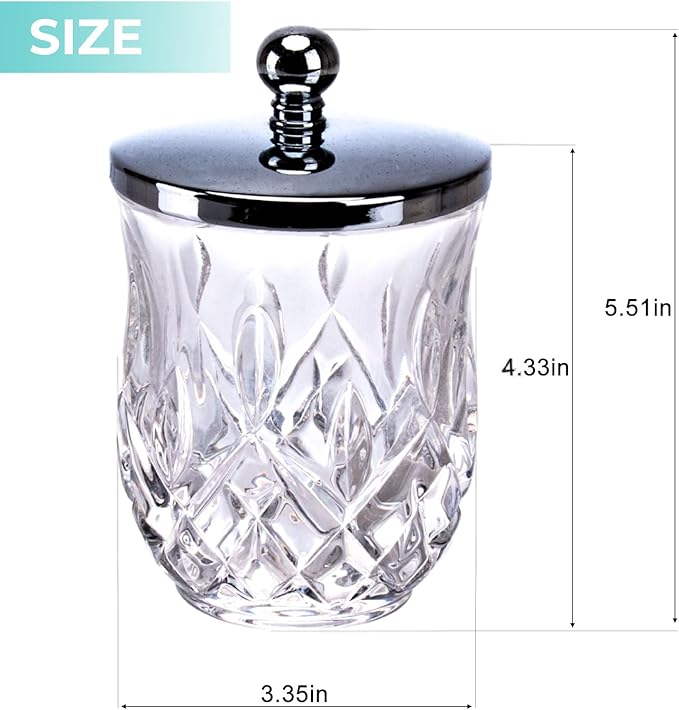 ZIVQEXMURL Qtip Holder,10 Oz Clear Glass Apothecary Jars with Silver Lids for Bathroom Organization & Desk Storage,Thick Glass Apothecary Jars for Q-Tips,Cotton Rounds, Jewelry,Candy,Round