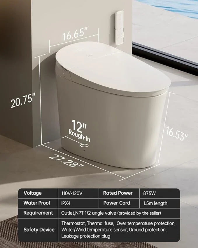 EPLO Smart Toilet Bidet,Auto Open Close,Foam Shiled,1000 Gram MaP Flush Score,Men's Auto Urinal Flush,Moving Dryer,ADA Comfort Chair Height,Heated Seat,Elongated Toilet with Tank Built in E18MAX - ModernBath
