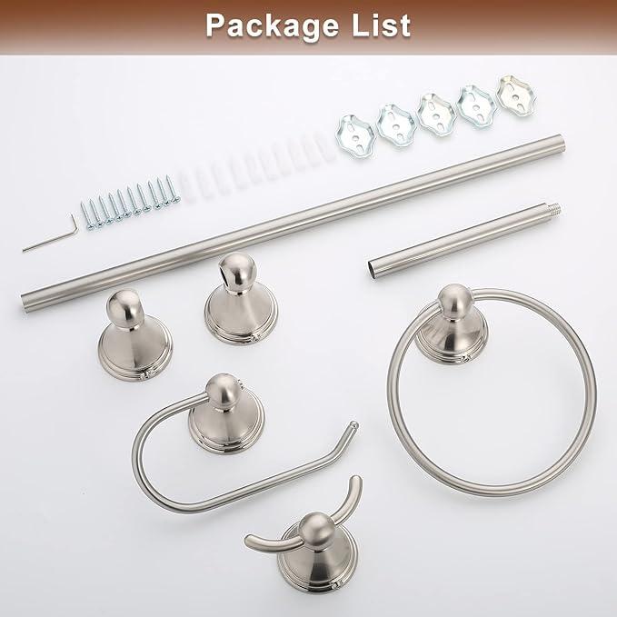 FILTA Brushed Nickel Bathroom Hardware Set - 4 Piece Towel Holder Set with 18 or 24 Inch Towel Bar - ModernBath