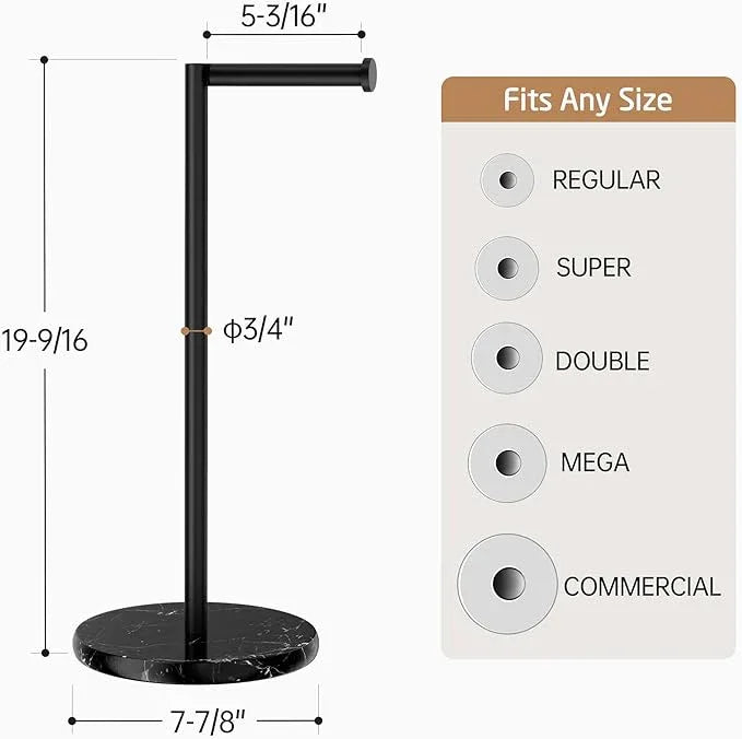 KES Toilet Paper Holder Stand with Weighted Natural Marble Base, Matte Black Free Standing Toilet Paper Holder with Reverse, 18/8 Stainless Steel Tissue Holder for Bathroom, Matte Black, BPH291A-BK - ModernBath