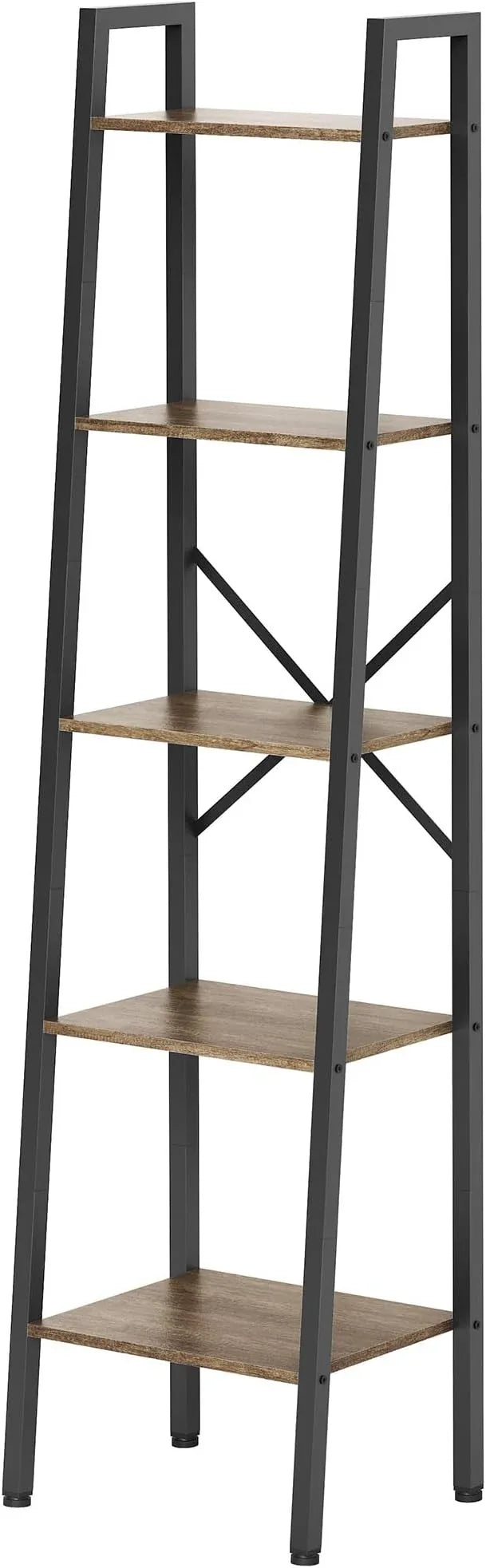 Hoctieon 5-Tier Industrial Ladder Bookshelf, Narrow Ladder Shelf, Tall Standing Bookshelf, Skinny Open Ladder Shelf, for Living Room, Home Office, Kitchen, Bedroom, Metal Frame, Greige - ModernBath