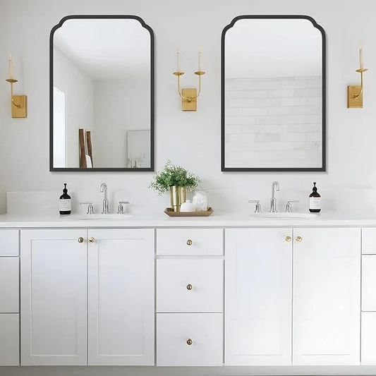 Ferytange 20X30 Inch Black Metal Framed Bathroom Mirror for Wall, Matte Black Bathroom Vanity Mirror, Rectangular Rounded Decor Mirror Anti-Rust, Tempered Glass (Black 20" x 30") - ModernBath
