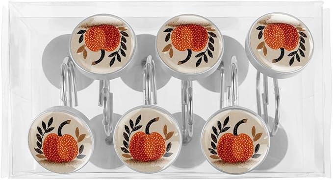 Pumpkin Shower Curtain Hooks, Cute 12Pcs Decorative Bath Shower Curtain Rings for Shower Curtain Rods, Crystal Glass Curtain Hooks for Bathroom, Bedroom, Farmhouse - ModernBath