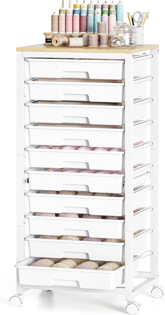 Rolling Cart with Drawers,10 Drawer Rolling Cart,Rolling storage cart with drawers,White Rolling Drawer Cart,Teacher Rolling Cart for Classroom Storage,Craft Cart with Wooden Tabletop - ModernBath
