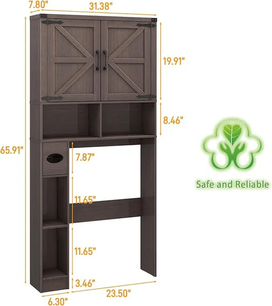 Vabches Over The Toilet Storage Cabinet, Farmhouse Storage Cabinet Over Toilet with 2 Barn Doors && Toilet Paper Holder Stand,Home Space-Saving Toilet Rack, for Laundry, Restroom, Bathroom.(Espresso) - ModernBath