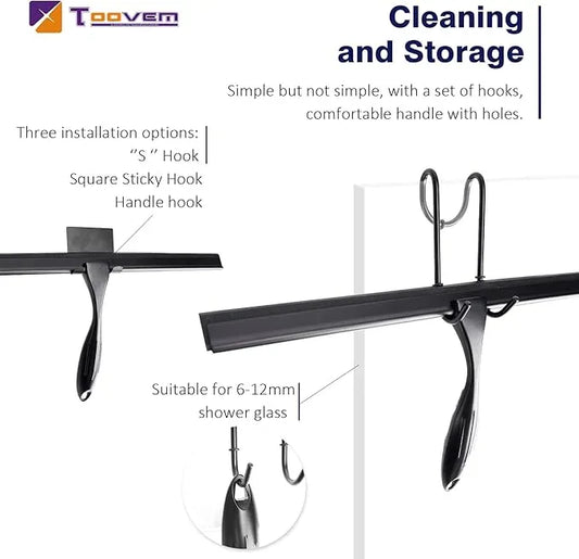 14'' Shower Squeegee, TOOVEM Squeegee for Shower Glass Door for Glass Doors, Windows, Bathroom, Car Windshield, Black - ModernBath