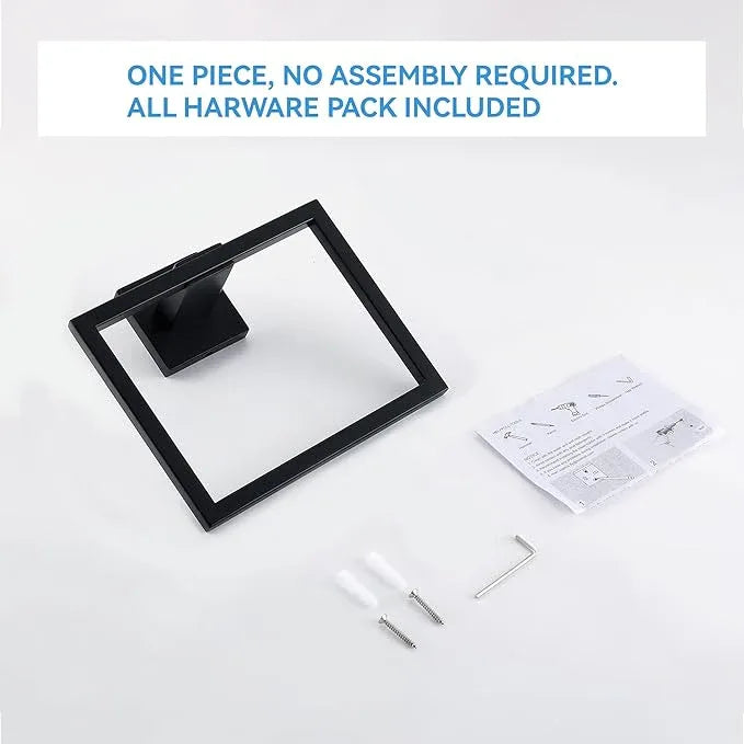 LANC Hand Towel Holder for Bathroom Wall Mount Matte Black Square Hand Towel Rings for Bathroom Hardware Accessories Kitchen Toilet SUS 304 Stainless Steel Shower Towel Hanger Racks, A8896MB - ModernBath