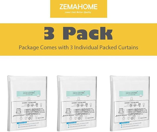ZEMAHOME 3 Pack PEVA Plastic Shower Curtain Liner Premium Light Weight 72" x 72" Clear Bathroom Shower Showroom Curtain Liner with Rustproof Metal Gromments and Weighted Magnet - ModernBath
