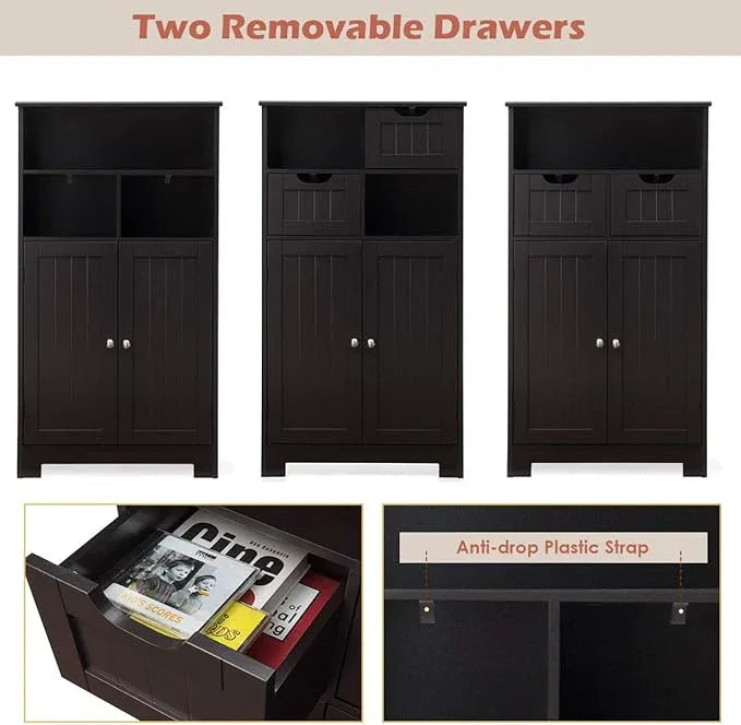 GLACER Multifunctional Floor Cabinet, Bathroom Cabinet with Removable Drawers and Adjustable Shelf for Bathroom, Living Room, Kitchen or Entryway, 24 x 12 x 43 inches (Brown) - ModernBath