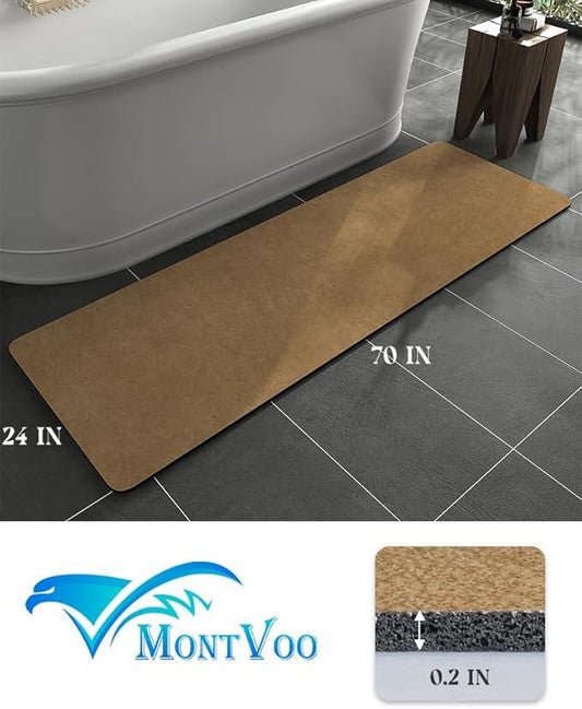 MontVoo -Bath Mat Rug-Rubber Backing Non Slip Quick Dry Absorbent Thin Bathroom Rugs Fit Under Door-Faux Suede Surface Bathroom Floor Mats-Shower Rug for in Front of Bathtub Shower Camel 24"X70" - ModernBath