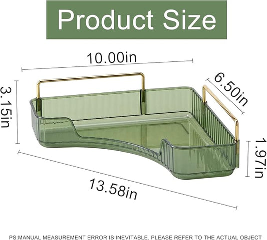 INVSSENE Corner Bathroom Countertop Organizer, Vanity Organizer Trays for Counter, Makeup Organizers, Perfume Tray, Skincare Shelf Storage Gifts for Women Girl Student (Green, 1 Tier)