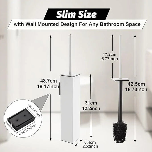 BGL Toilet Brush and Holder Set White Wall Mounted for Bathroom Square Design - ModernBath