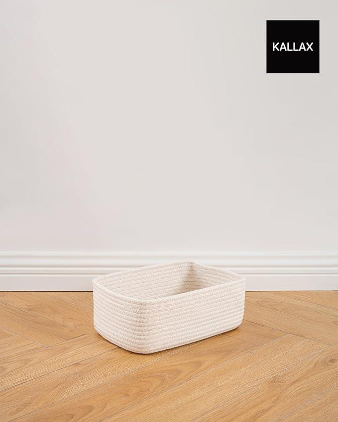 KALLAX Small Woven Basket, 12 x 8 x 4.5 Inches, Storage Basket for Organizing, Cute Small Rope Shelf Closet Cube Storage Bins Baskets for Shelves, Dog Toy Gift Baskets Empty, 3 Packs, Off White - ModernBath