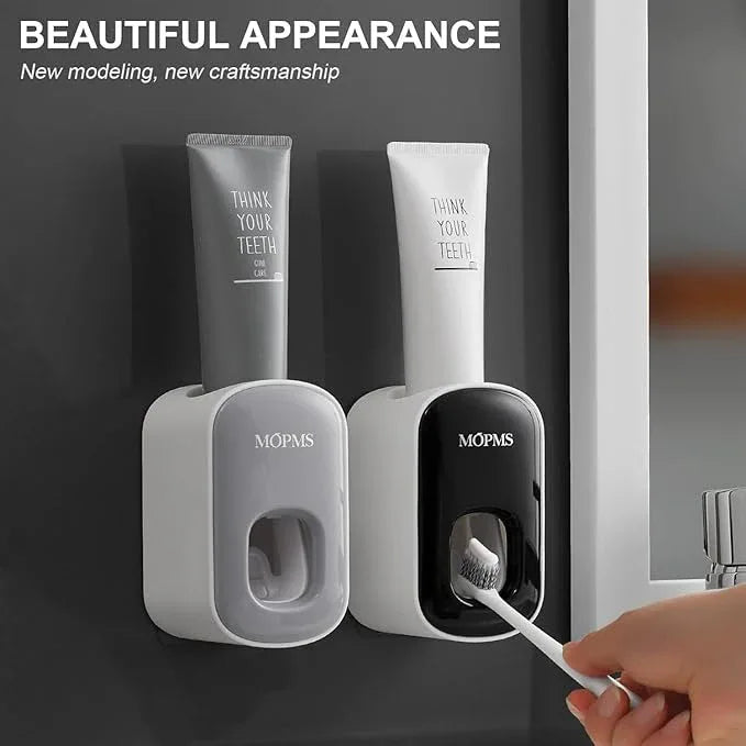 MOPMS Toothpaste Dispenser Wall Mounted for Bathroom Automatic Toothpaste Squeezer for Kids and Adult (Grey and Black) - ModernBath