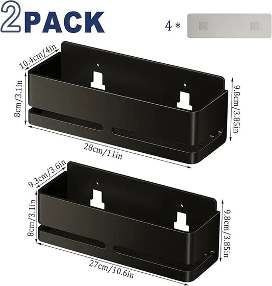 Shower Shelf, 2-Pack, Heavy-Duty Bathroom Storage Shelf, Large Capacity No-Drill Bathroom Organizer, Black Metal Storage Basket, Adhesive Installation - ModernBath