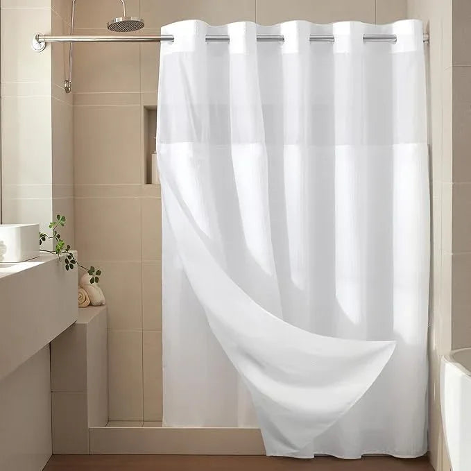River Dream Heavyweight No Hooks Required Dotted Waffle Weave Shower Curtain with Snap in Liner,Bathroom Curtains Shower Set - 71W x 74H,Hotel Grade,Spa Like Bath Curtain,White - ModernBath