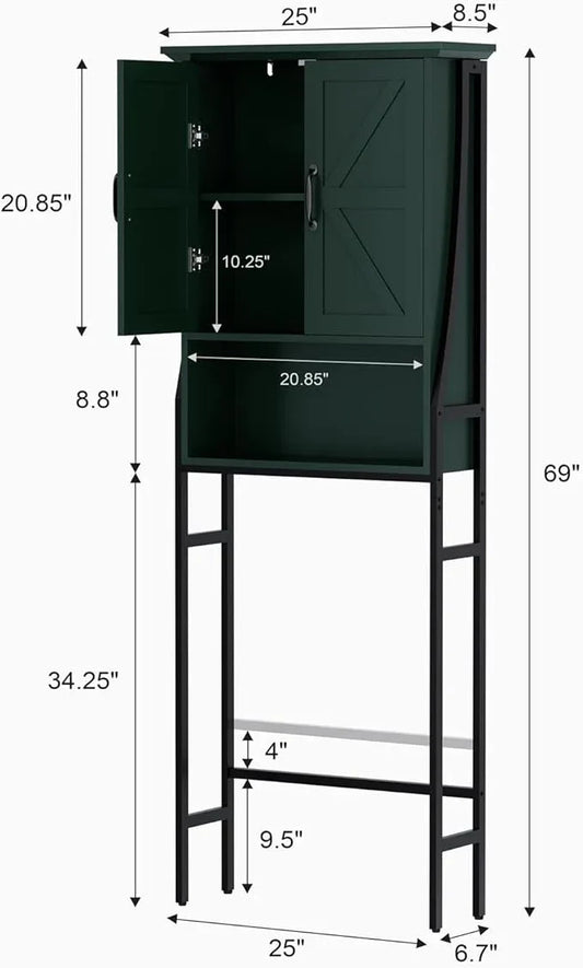 Over The Toilet Storage Cabinet, Over Toilet Bathroom Organizer with Barn Doors Above Toilet Storage Cabinet Spacesaver Behind Toilet Bathroom Organizer (Forest Green) - ModernBath