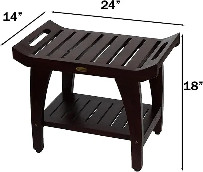 DecoTeak Tranquility 24 Inch Brown Waterproof Teak Wood Shower Bench Stool Seat Chair for Inside Shower Provides Safety, Storage, and Organization for Bathroom Accessories - ModernBath