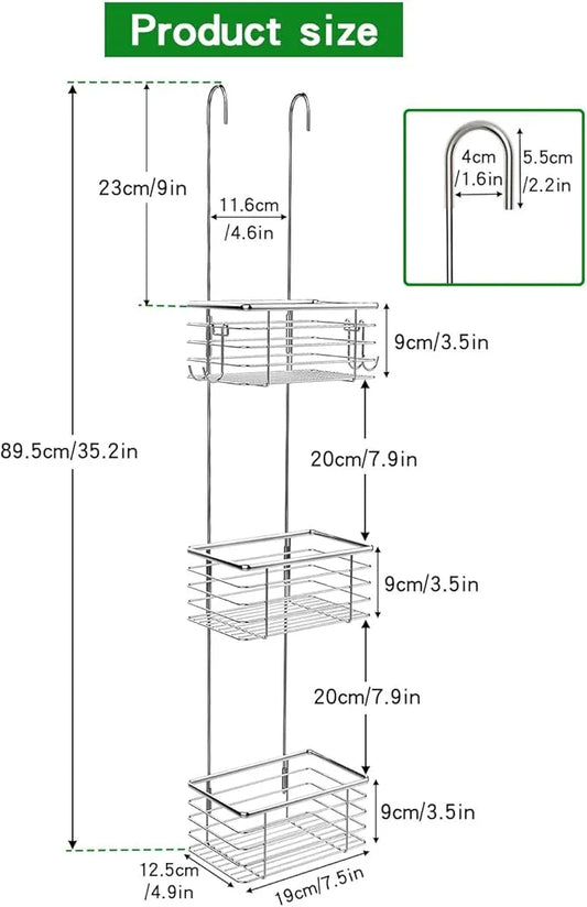 QIHS 3-Tier Small Hanging Bathroom Organizer,caddy hanging,Shampoo Holder Stainless Steel,over the door shower caddy,shower storage - ModernBath