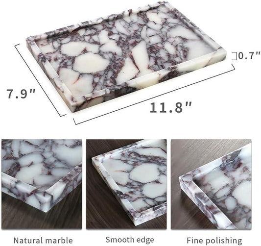 Real Luxurious Natural Marble Vanity Tray Genuine Marble Storage Tray for Home Decor Stone Tray for Bathroom/Kitchen/Vanity/Dresser,Plate Holder for Tissues, Candles, Towel - ModernBath