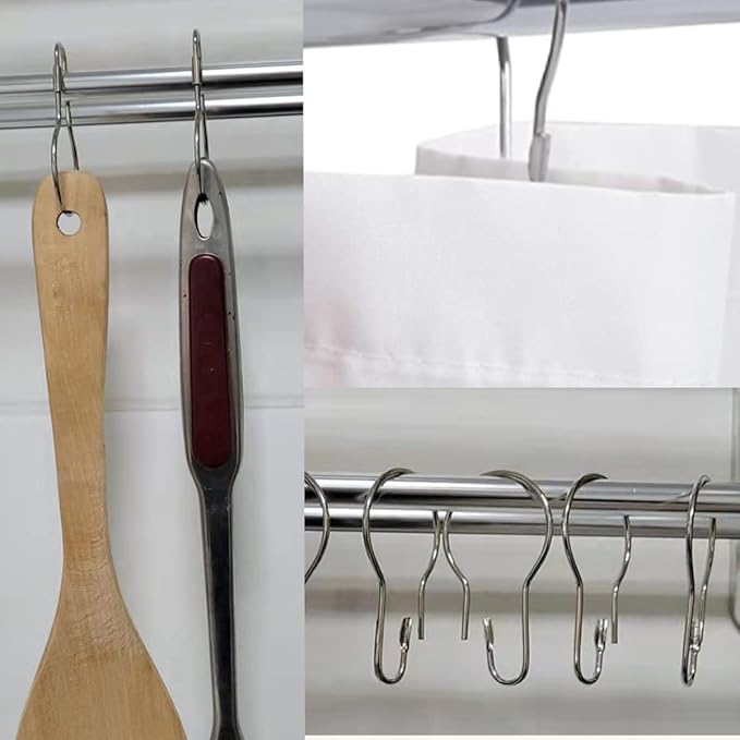 HLCM Shower Curtain Rings Hooks, Rust-Resistant Metal Shower Curtain Hooks, Stainless Steel Shower Curtain Rings for Bathroom Shower Curtain Rod (500)